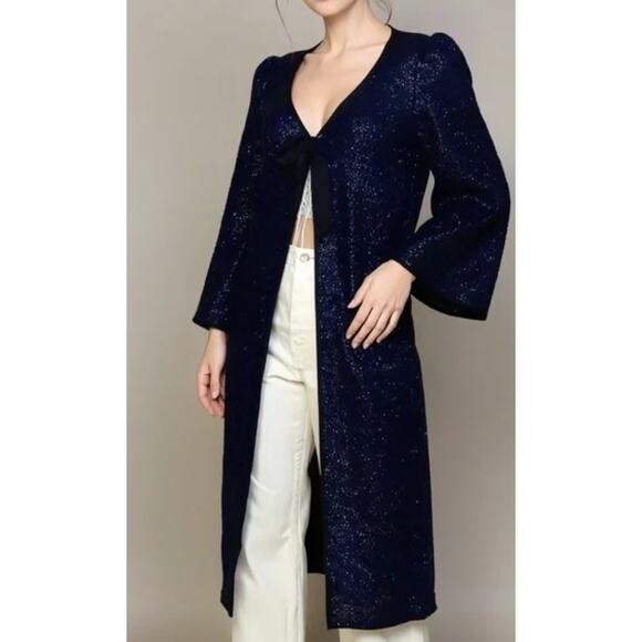 Hill House Women The Lou Lou Duster Jacket Size S  Sparkle Winter Midnight Tweed - Picture 2 of 7